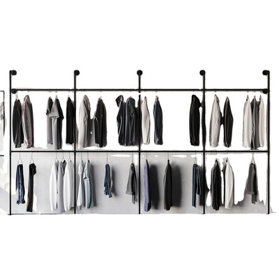 Industrial pipe clothing rack metal black - Wall mounted clothes racks for hanging clothes - Modern walk in closet