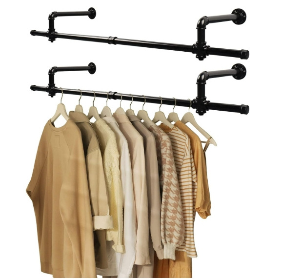 45 inch Long Wall Mounted Clothes Rack Heavy Duty Industrial Pipe Garment Racks for Bathroom Cabinet Boutique Clothing Store