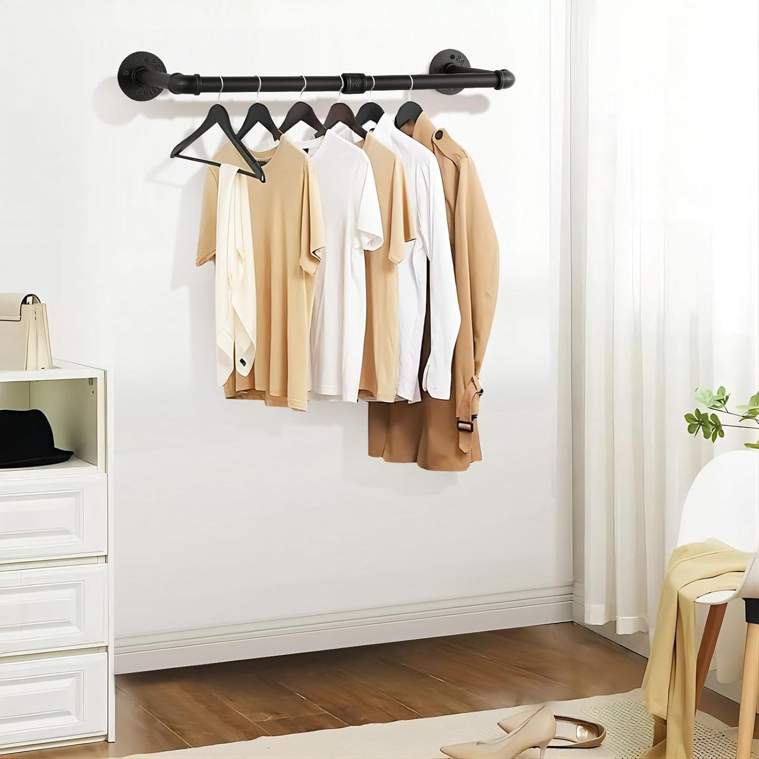 Industrial Pipe Clothes Rack 38in Heavy-Duty Wall Mounted Hanger Rod Space Saving wall Mounted Hanger