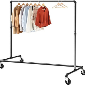 Industrial Pipe Clothing Rack on Wheels with Brakes, Commercial Grade Heavy Duty Sturdy Metal Rolling Clothing Coat Rack