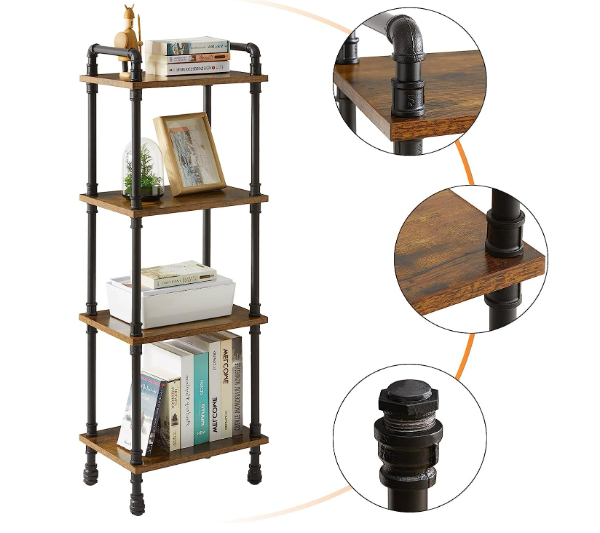 Industrial Pipe Ladder Shelf 4-Tier Vintage Style Book Shelf gi Free Standing Units Display Rack for Living Room Bedroom Kitchen