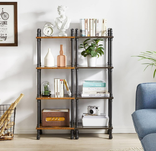 Industrial Pipe Ladder Shelf 4-Tier Vintage Style Book Shelf gi Free Standing Units Display Rack for Living Room Bedroom Kitchen