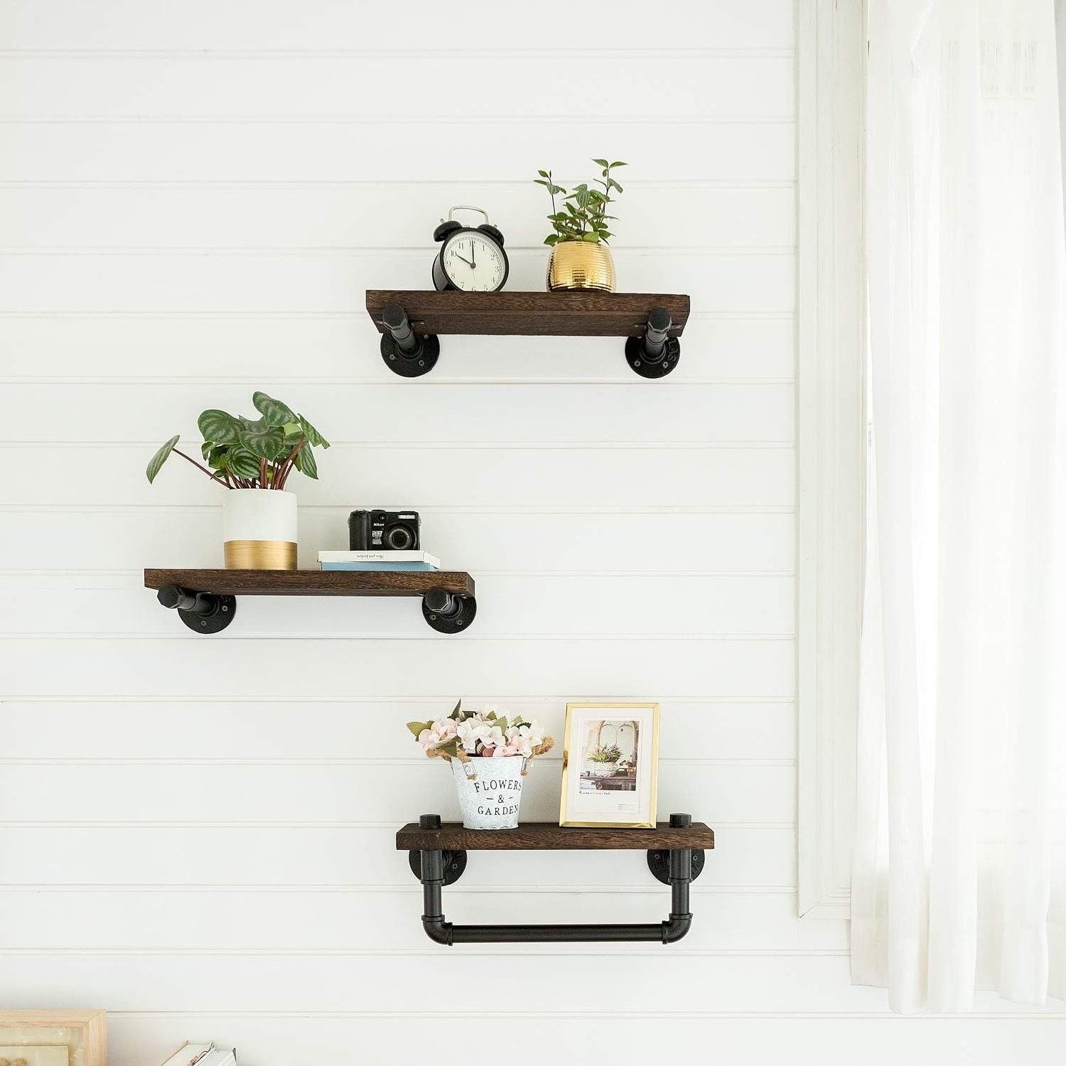 Floating Shelves with Industrial Pipe Brackets  Wall Mounted Shelves Wood Storage Shelving Home Decor for Bedroom Kitchen