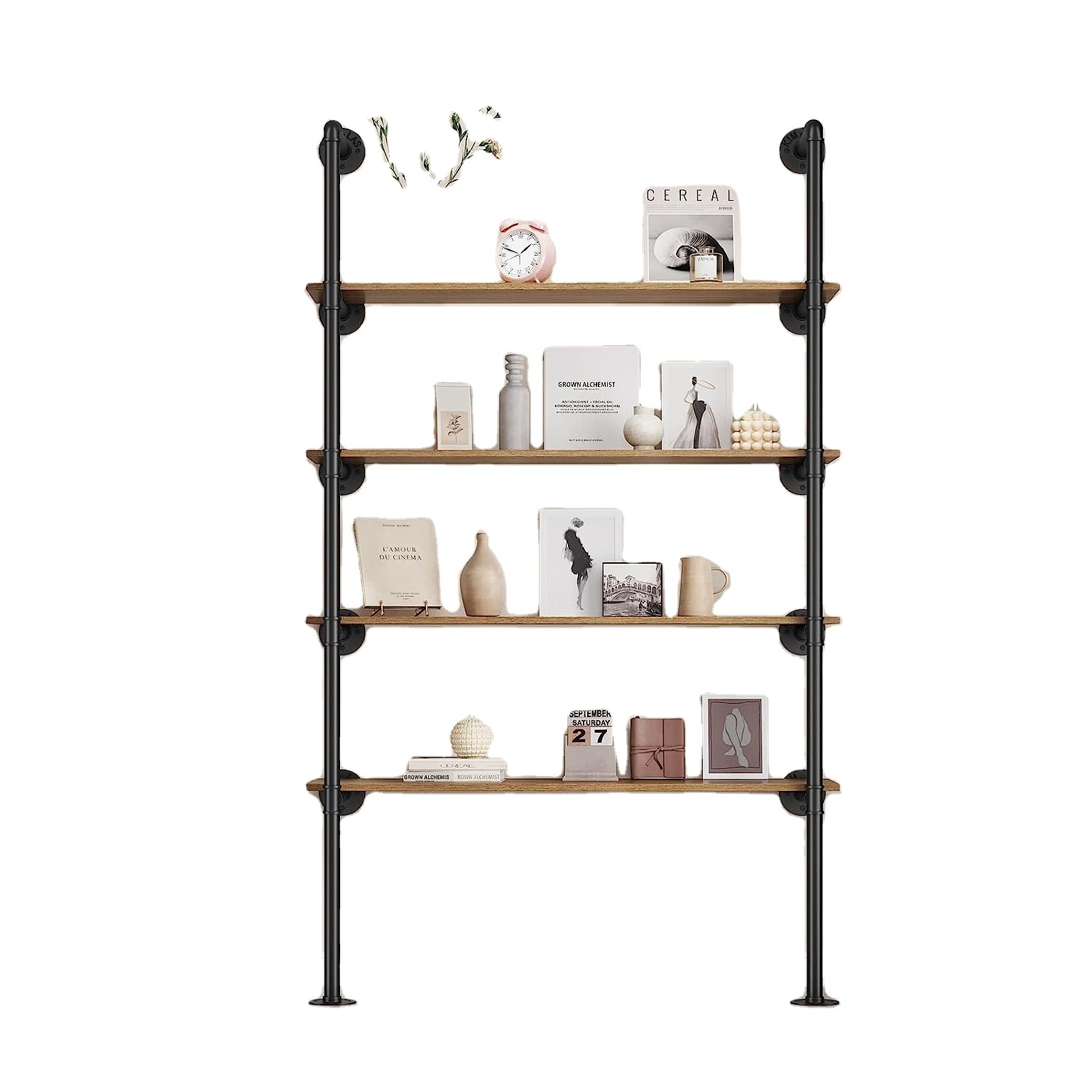 Industrial Iron Pipe Shelf Wall Mount Farmhouse DIY Open Bookshelf for Kitchen Bathroom bookcases Living Room Storage