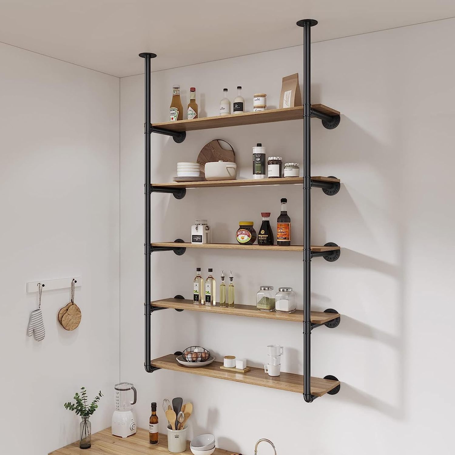 Industrial Iron Pipe Shelf Wall Mount Farmhouse DIY Open Bookshelf for Kitchen Bathroom bookcases Living Room Storage