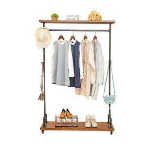 Industrial Pipe Clothing Racks Cast Iron Pipe Fitting Rolling Garment Rack Shoes Storage Heavy Duty Clothes Rack for bedroom