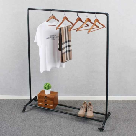 Industrial Pipe Clothing Rack Vintage Clothing Racks on Wheels Mobile Coat Rack Metal Garment shelf