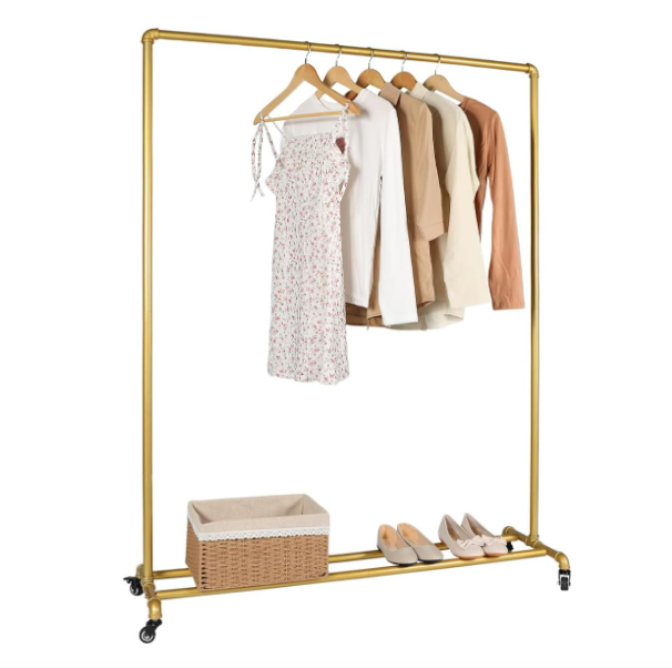 Industrial Pipe Clothing Rack Vintage Clothing Racks on Wheels Mobile Coat Rack Metal Garment shelf