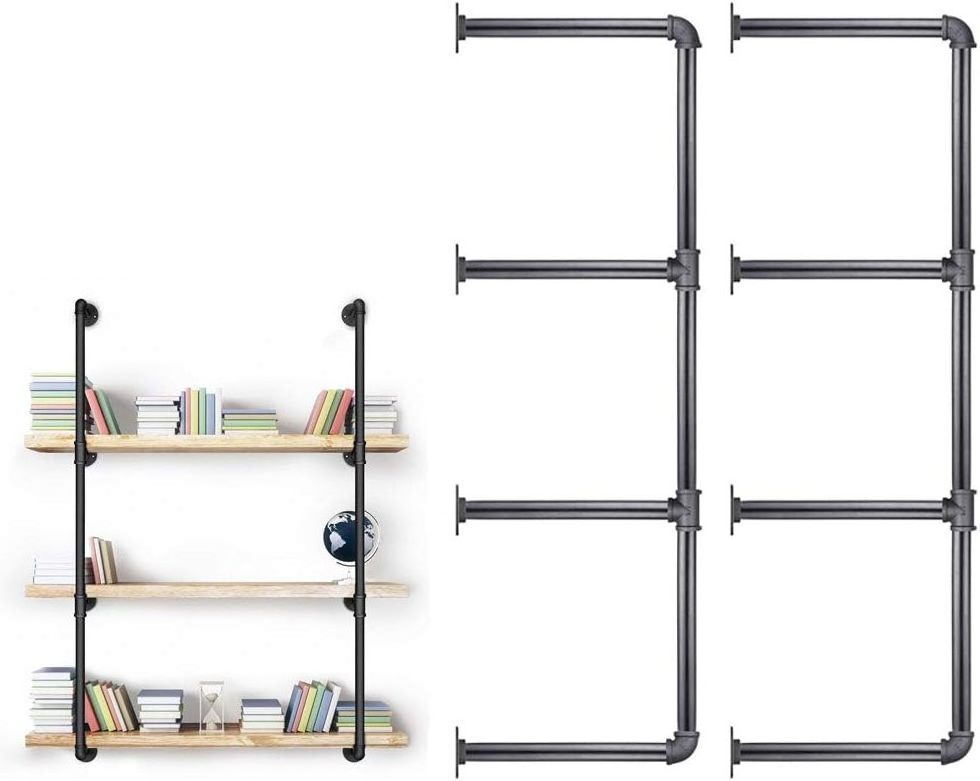 3/4 Inches Malleable Cast Iron Pipe Vintage Industrial Wall Mount Bookshelf Shelving Unit DIY Open Bookshelf