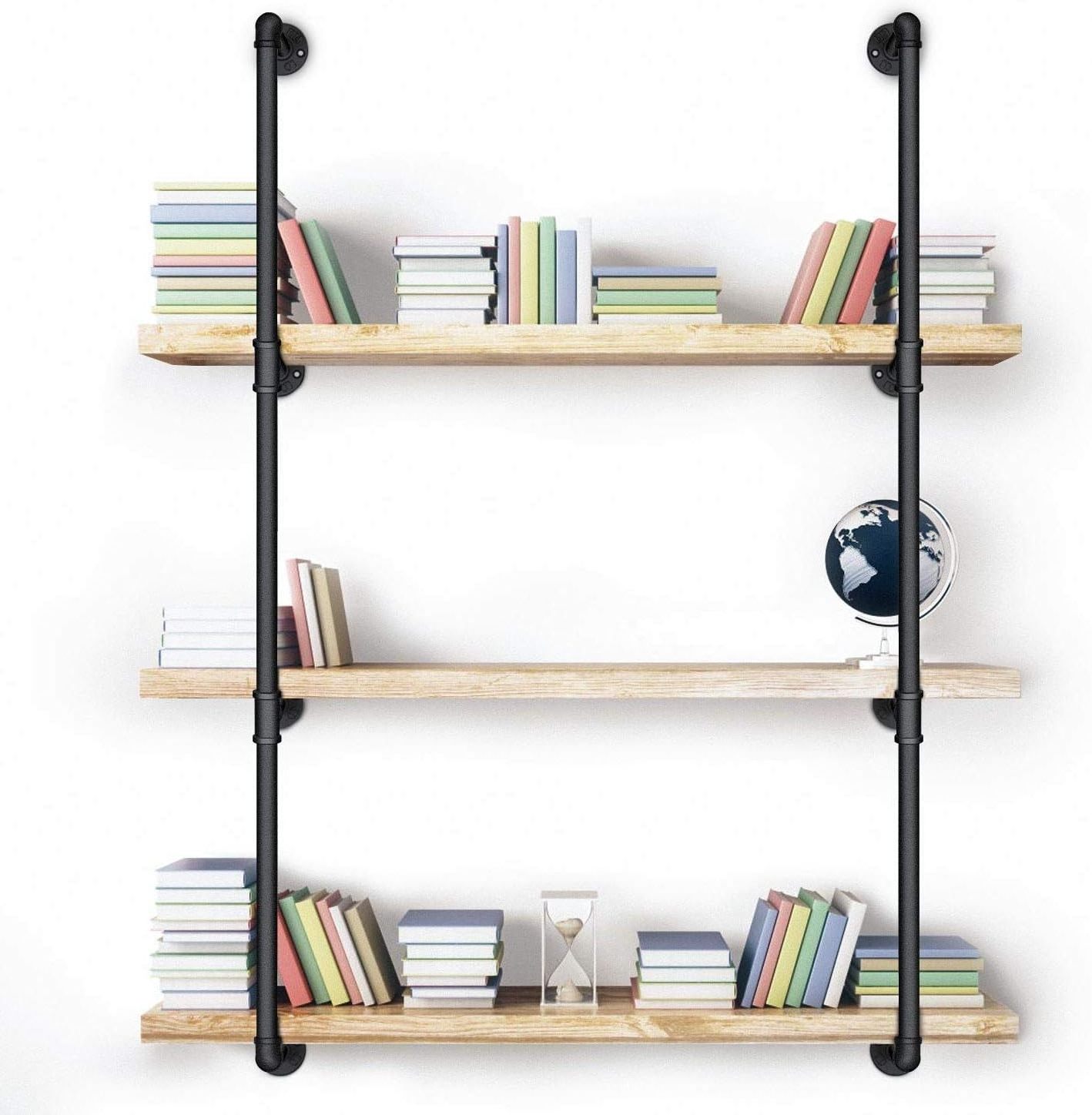 3/4 Inches Malleable Cast Iron Pipe Vintage Industrial Wall Mount Bookshelf Shelving Unit DIY Open Bookshelf