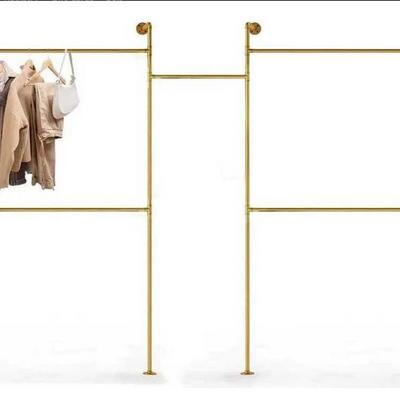 Retail Boutique Clothing Shop Decoration Metal Rack Clothes Display Gold Pipe Clothing Racks Wall Mounted