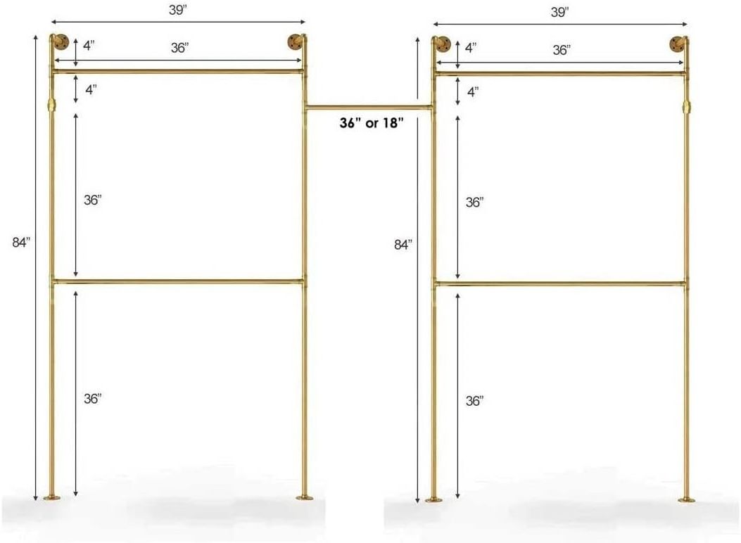 Retail Boutique Clothing Shop Decoration Metal Rack Clothes Display Gold Pipe Clothing Racks Wall Mounted