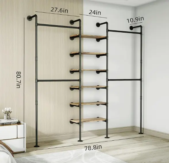 Industrial Pipe Wall Mounted Cloth Shelf Clothing Rack