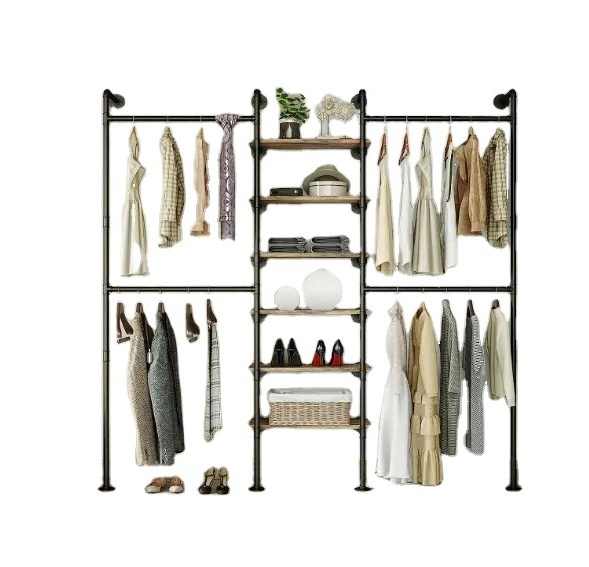 Industrial Pipe Wall Mounted Cloth Shelf Clothing Rack