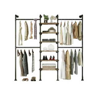 Industrial Pipe Wall Mounted Cloth Shelf Clothing Rack