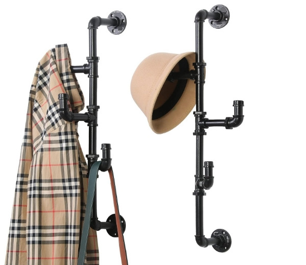 Wall Mounted Industrial Black Metal Vertical Hat and Coat Rack with 3 Adjustable Arm Hooks,Entryway Organizer Coat Hooks