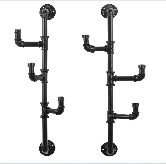 Wall Mounted Industrial Black Metal Vertical Hat and Coat Rack with 3 Adjustable Arm Hooks,Entryway Organizer Coat Hooks