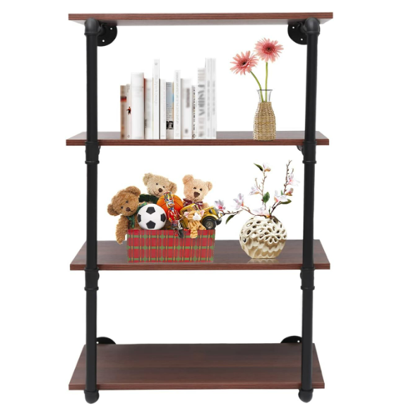 Metal Floating Shelf Wall Mounted Bookshelf Unit 4 Tier Rustic Pipe Wall Shelf for Living Room Bedroom