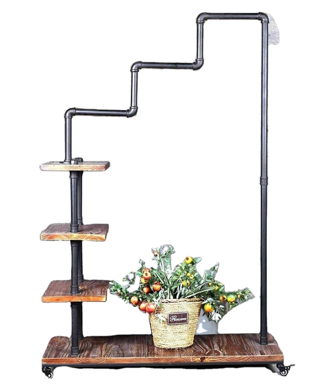 Tidy Rails with 4 Tier Wooden Shelf Pipe Clothing Racks Vintage Shoes Storage  Clothing Hangers Coat Holder Garment Rack