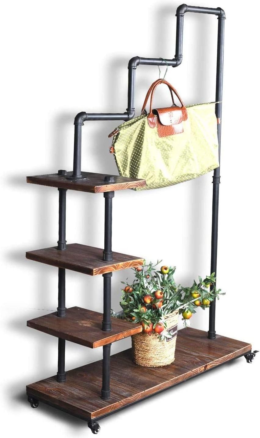 Tidy Rails with 4 Tier Wooden Shelf Pipe Clothing Racks Vintage Shoes Storage  Clothing Hangers Coat Holder Garment Rack