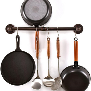 Pipe Pot Pan Rack Wall Mounted Industrial Utensil Lid Holder Cookware Hanger Kitchen Organizer Hanging Bar Rail with S Hooks