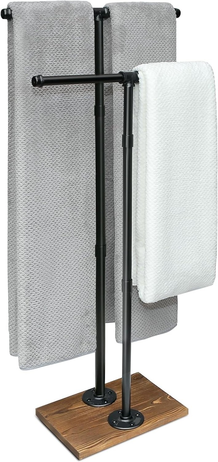 vertical towel rack suitable for bathroom independent towel rack with wooden base black suitable for bath towels