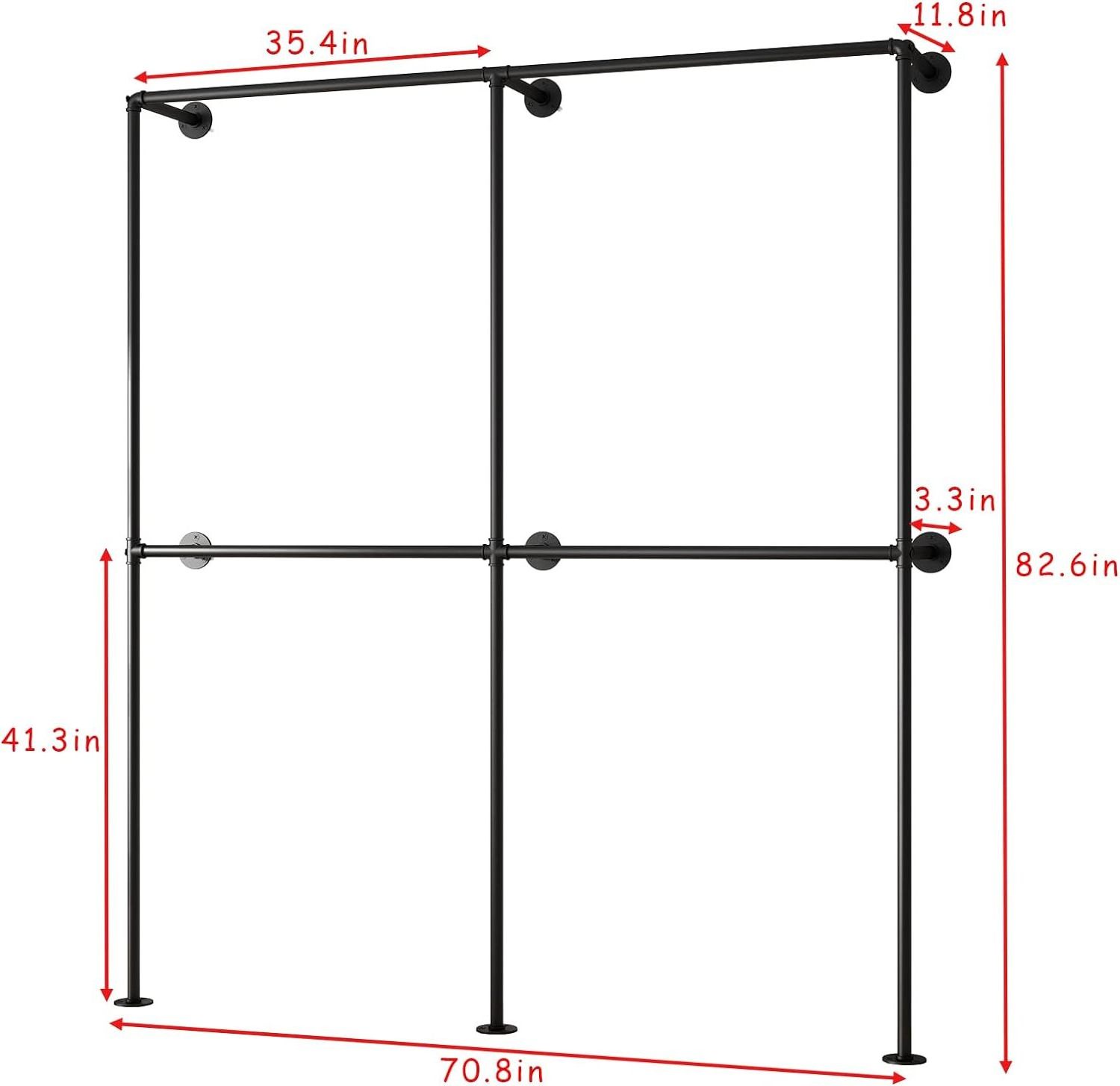 Industrial Pipe Clothes Rack Wall Mounted Coat Racks with Double Hanging Rods for Closet Storage