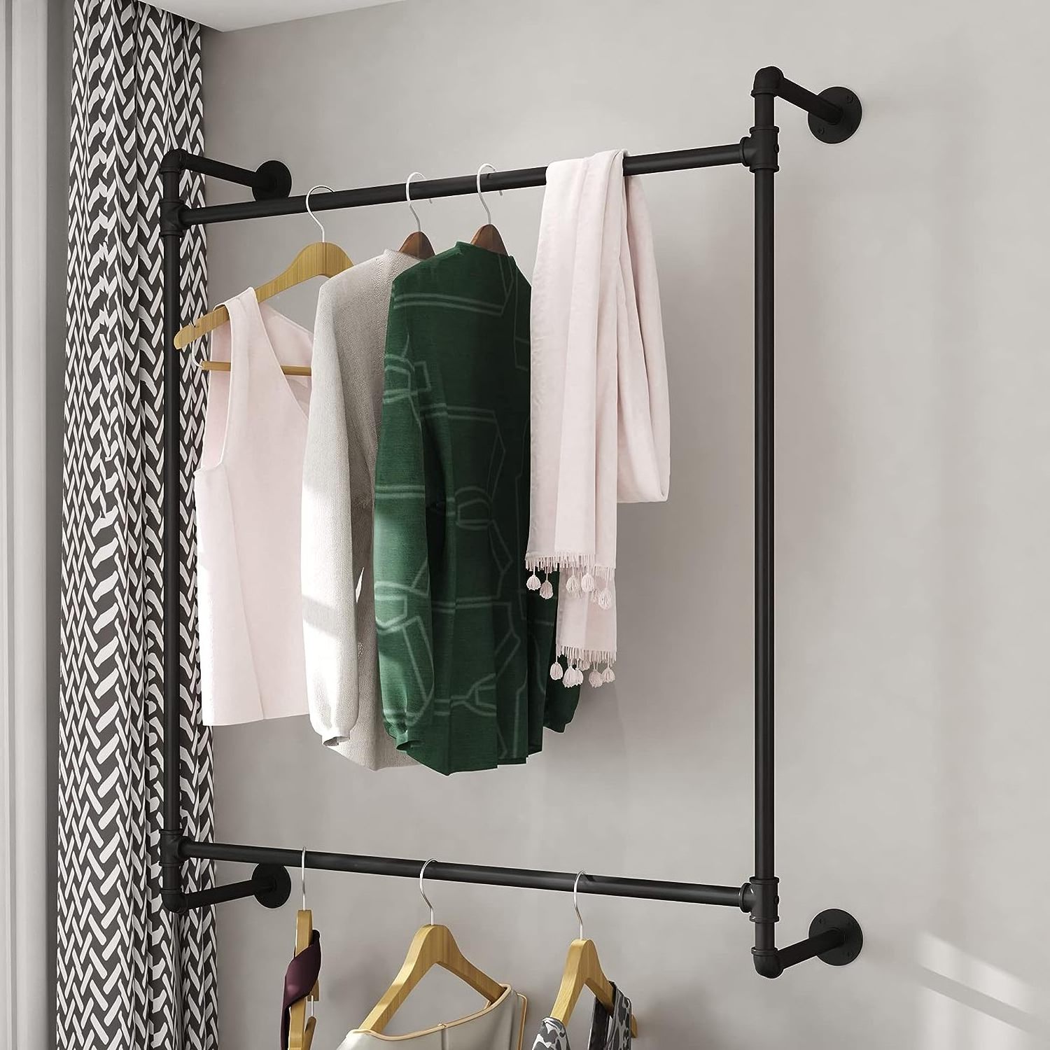 Wall Mounted Heavy Duty Rack Closet Storage Commercial Clothes Racks for Bedroom