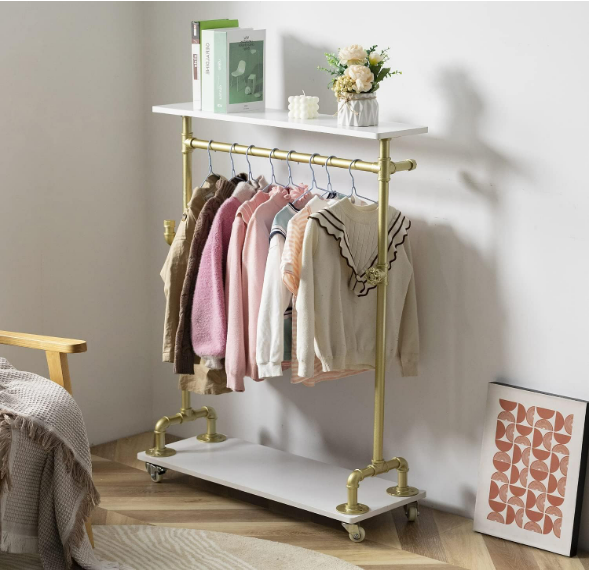 Industrial Pipes Dress up Racks Kids Clothing Racks, Clothes Hanging Rack with Golden Color Used for Living Room