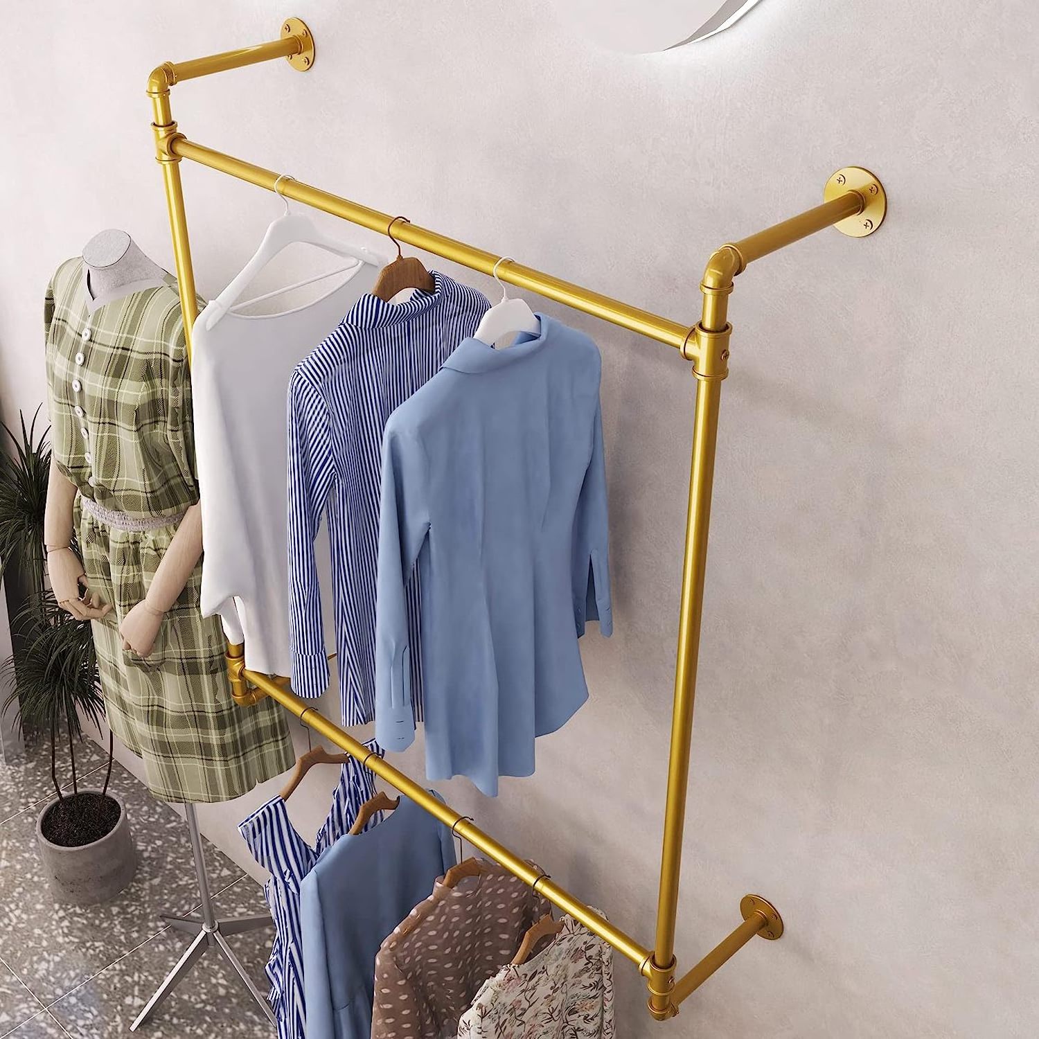 Wall Mounted Heavy Duty Rack Closet Storage Commercial Clothes Racks for Bedroom