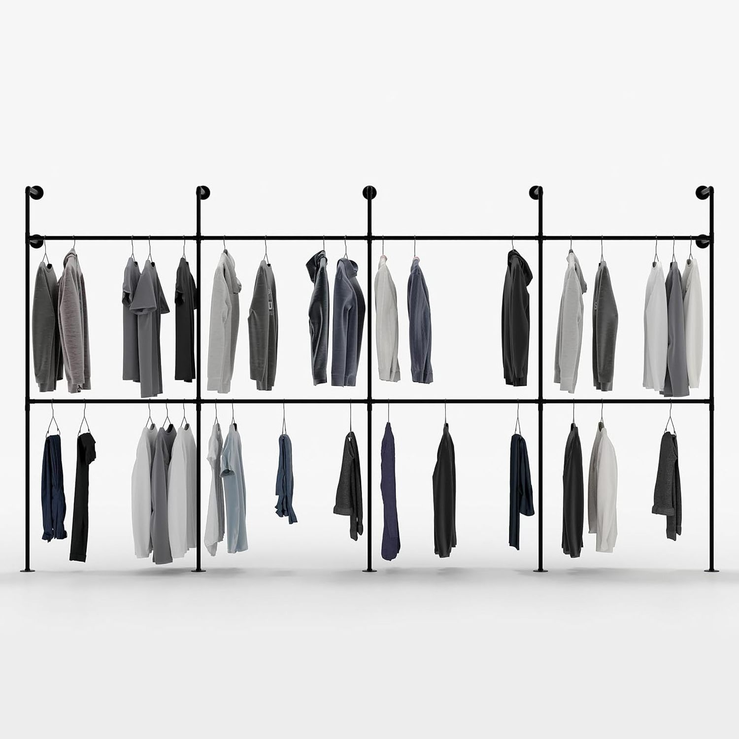 Industrial pipe clothing rack metal black - Wall mounted clothes racks for hanging clothes - Modern walk in closet