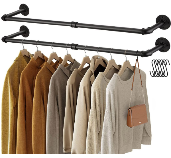 Clothes Rack Industrial Wall Mounted Hanger Space-saving Heavy Duty Detachable Bar Metal Storage Holders & Racks Clothing Rack