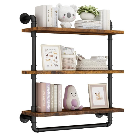 Industrial Pipe Shelving Bathroom Shelf with Towel Bar  3 Tier 24 Inch Floating Shelves for Kitchen   Bedroom  Living Room