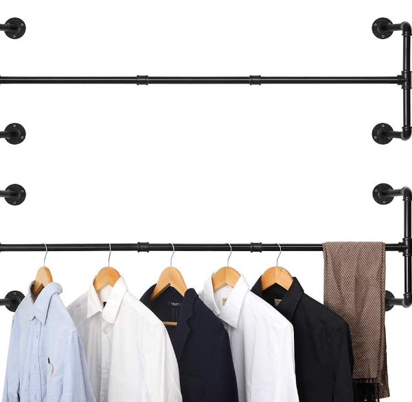 Clothes Rack Industrial Wall Mounted Hanger Space-saving Heavy Duty Detachable Bar Metal Storage Holders & Racks Clothing Rack