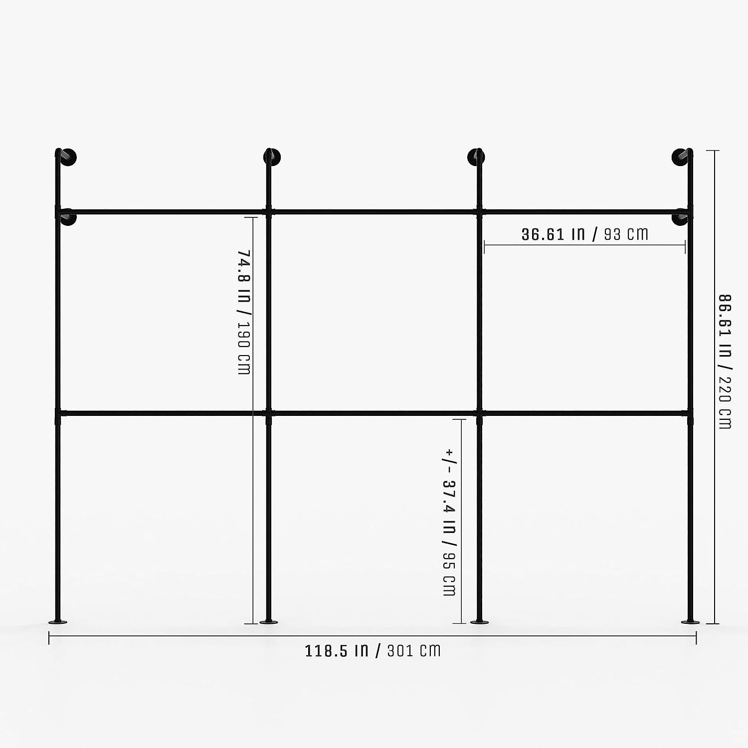 Industrial pipe clothing rack for wardrobe bedroom and as walk-in closet system Sturdy metal racks for hanging clothes