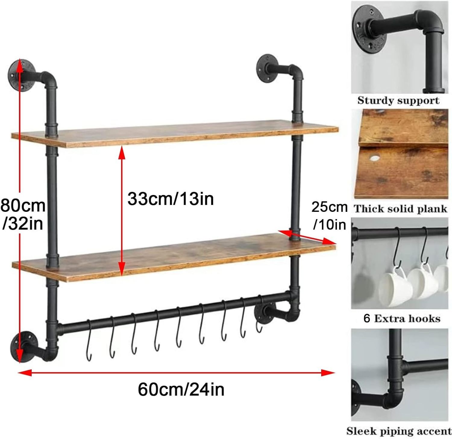 Wall Shelf Rustic Bathroom Rack with Hooks Modern Floating Shelve with Towel Bar Farmhouse Living Room Shelving Unit Storage