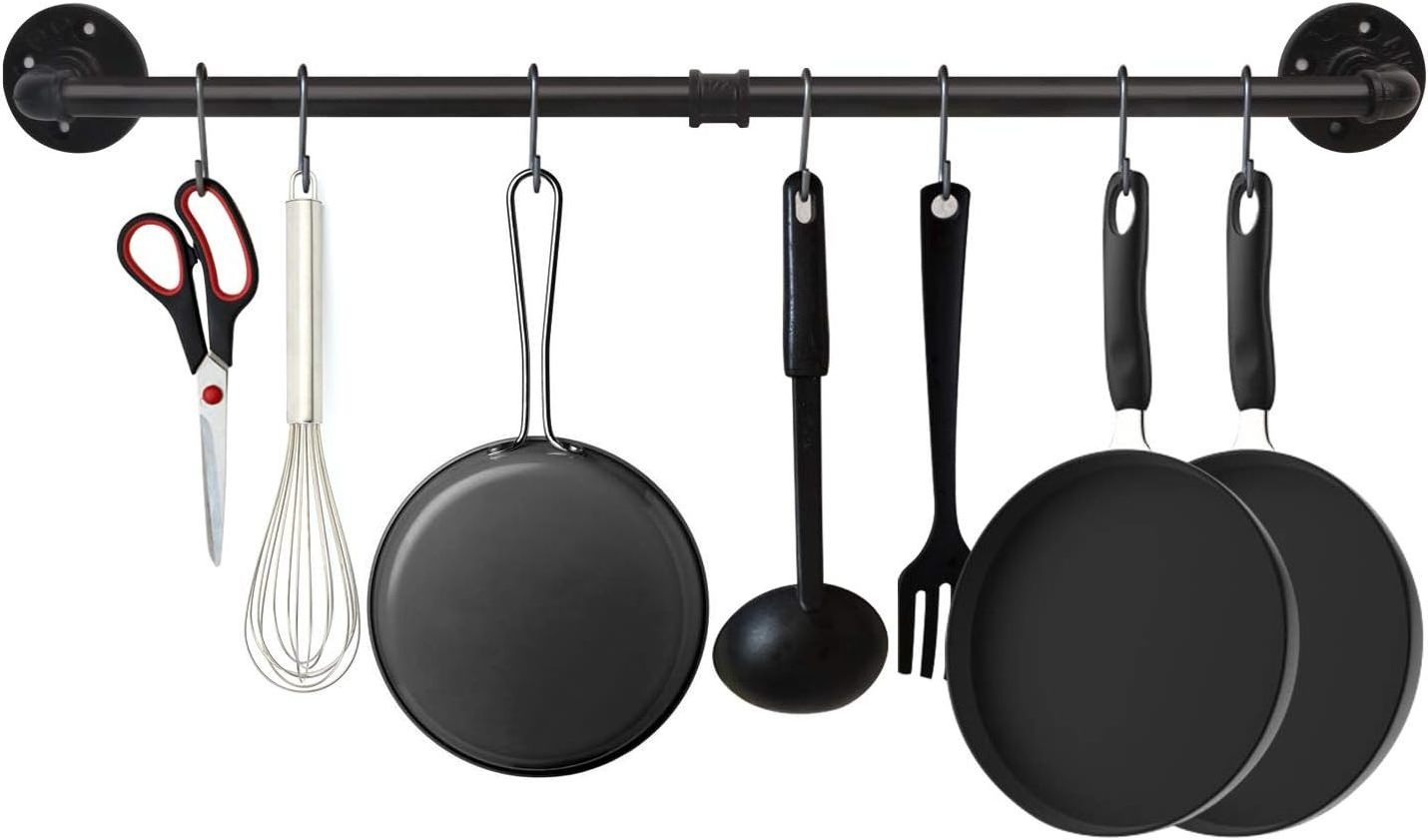 Industrial Pipe Pot Bar Rack Rustic Iron Pots and Pans Hanging Rail Pipe Towel Holder Wall Mounted Detachable Kitchen