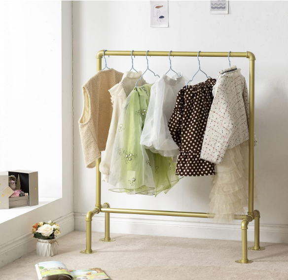 Industrial Pipes Dress up Racks Kids Clothing Racks, Clothes Hanging Rack with Golden Color Used for Living Room