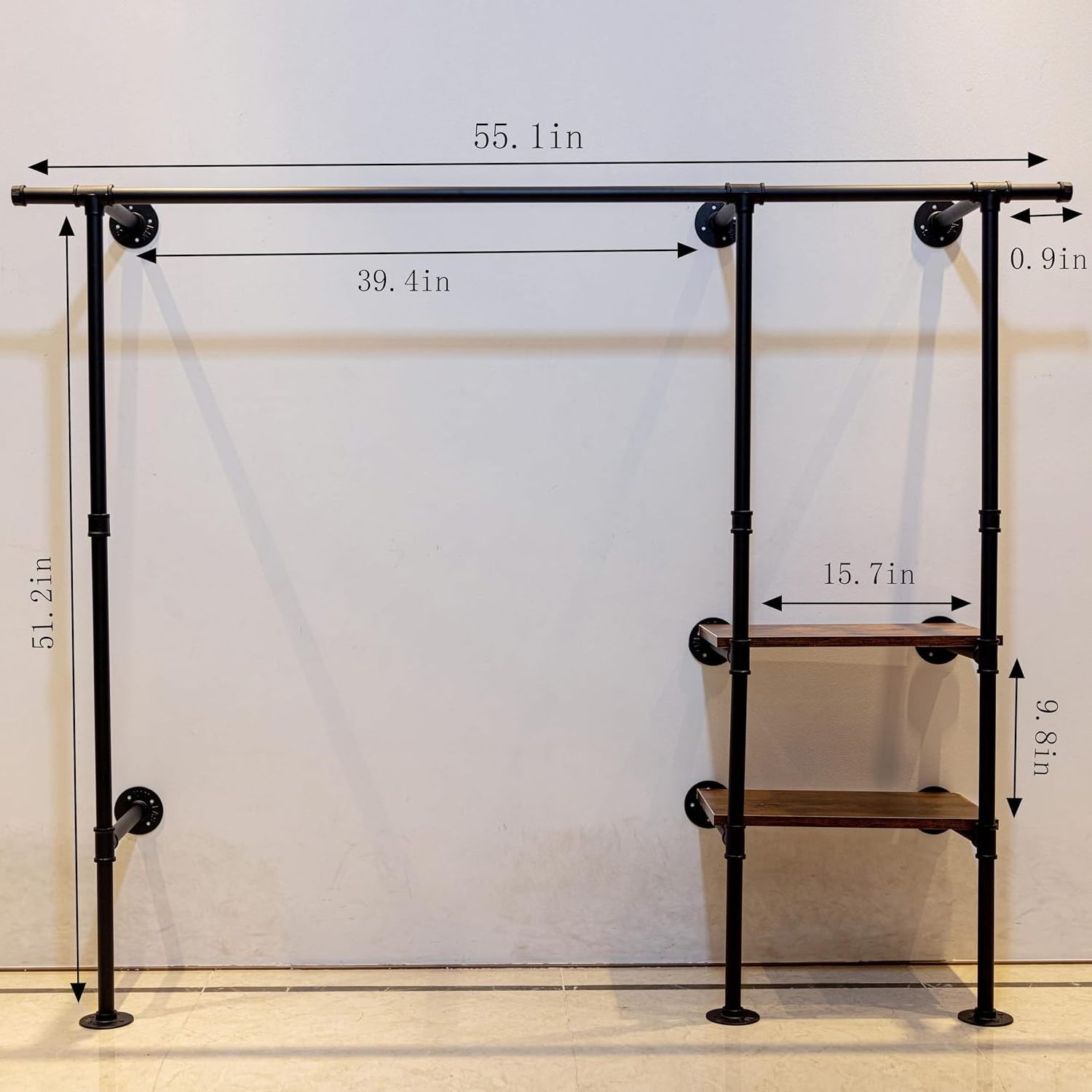 Industrial Pipe Clothing Rack with 2 Shelf Storage Planks Industrial Pipe Black Clothing Rack with Double Hanging Rods