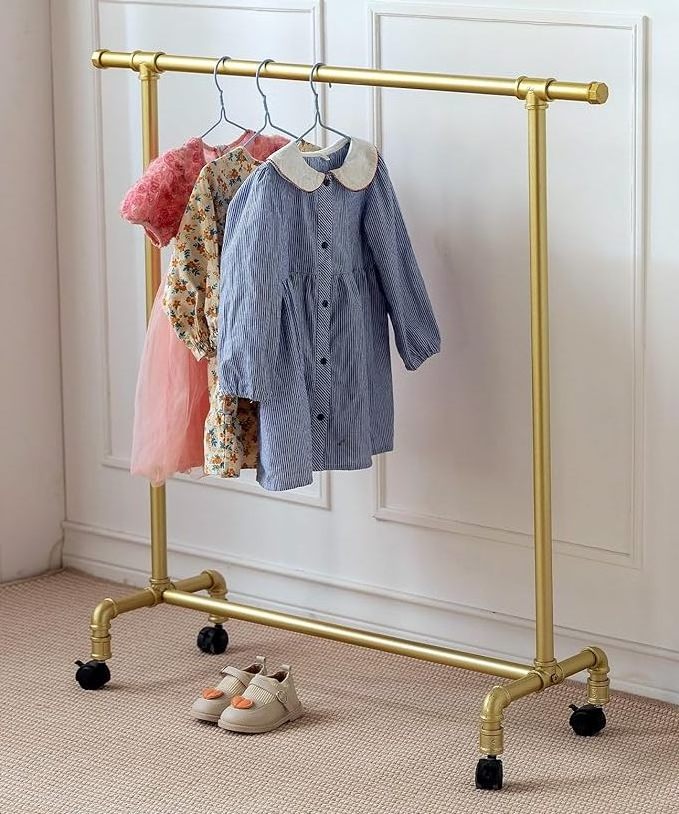 Metal Pipes Costumes Garment Hanging Rack,Small Rolling Clothes Rack,Freestanding and Portable Heavy Duty Kids Closet