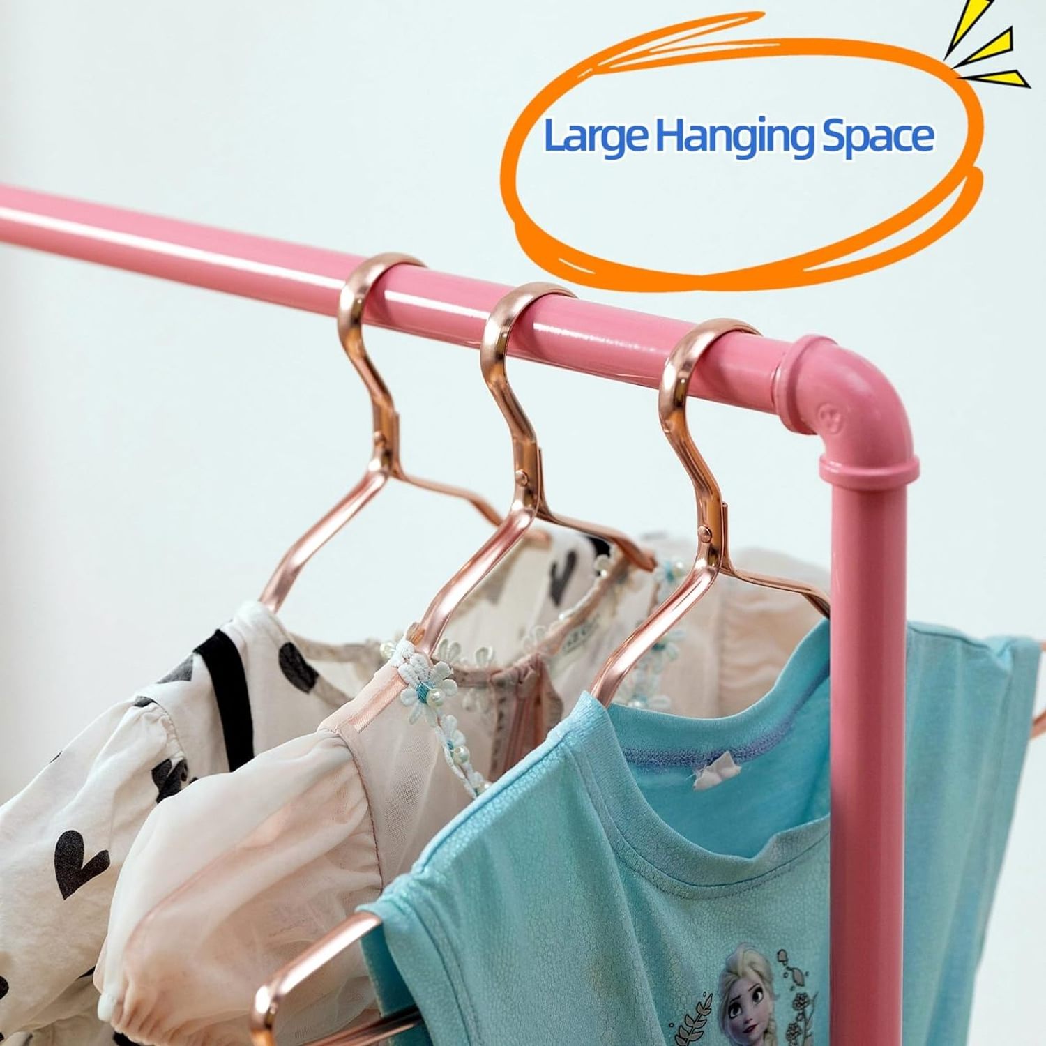 Kids Clothing Rack with Storage Shelves Small Open Wood Hanging Clothes Rack with Rolling Wheels for Small Spaces