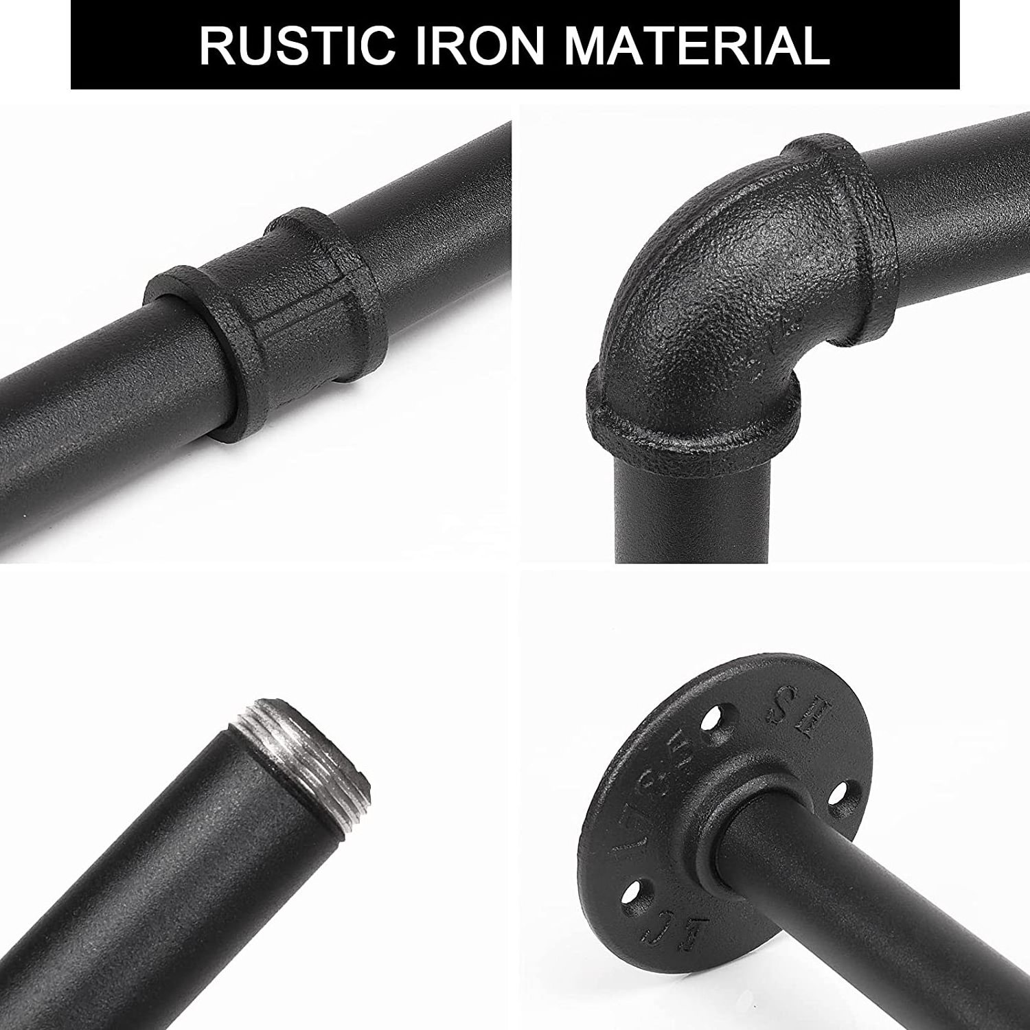 Detachable Malleable Iron pipe fitting Wall Mounted Rustic Saving Space Clothes Bar Multi-Purpose Hanging Rod for Bedroom Closet