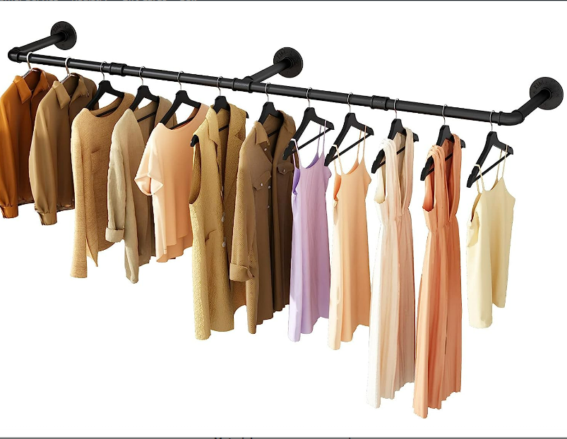 Wall Mounted Industrial Pipe Space Saver Hanging Clothes Rack Detachable Garment Rack Multi-Purpose Hanging Rod for Closet