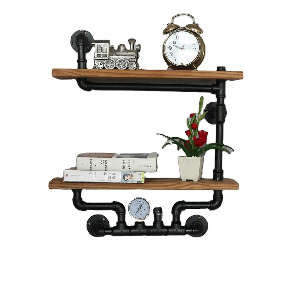 Wall hanging rack flower pot book placement storage rack wall perforated storage wrought iron water pipe customization