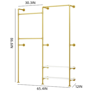 Pipe Clothing Rack for Wardrobe Bedroom and as Walk-in Closet System Double Hanging Rods Clothes Rack Gold Black Metal DIY HEBEI