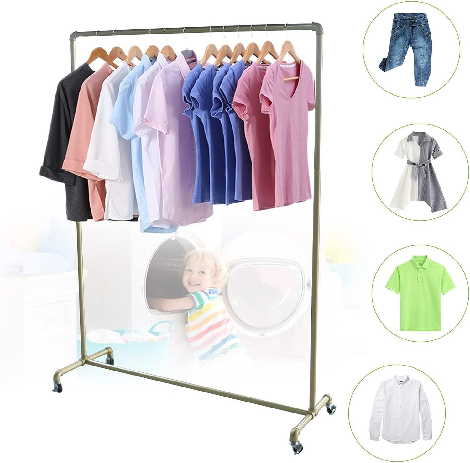 Coat Trolley Clothes Hanger with Wheels Removable Metal Clothes Rack with 50 kg Load Capacity