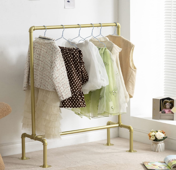 Industrial Pipes Dress up Racks Kids Clothing Racks, Clothes Hanging Rack with Golden Color Used for Living Room