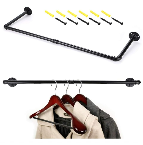 31.9 Inch Industrial Pipe Clothing Rack Heavy Duty Rustic Coat Hanger with Screws Wall-Mounted Metal Garment Holder Rack