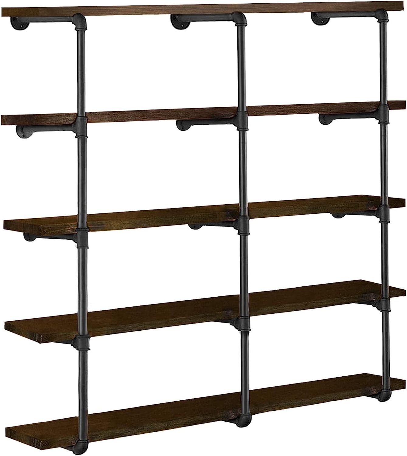 Industrial Iron Pipe Shelves Shelf Brackets Black Vintage Retro Shelving Wall Mounted DIY Open Bookshelf Rustic Farmhouse