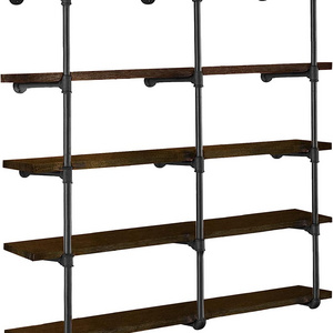 Industrial Iron Pipe Shelves Shelf Brackets Black Vintage Retro Shelving Wall Mounted DIY Open Bookshelf Rustic Farmhouse